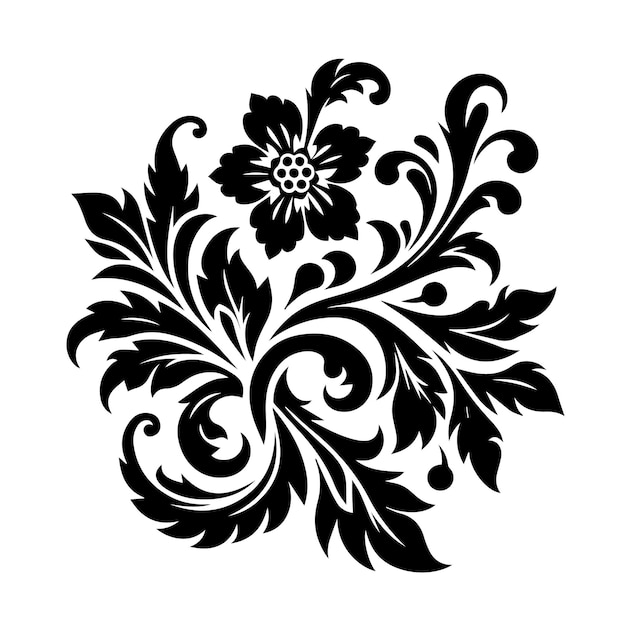 Silueta de un icono de ornamento floral aislado en blanco