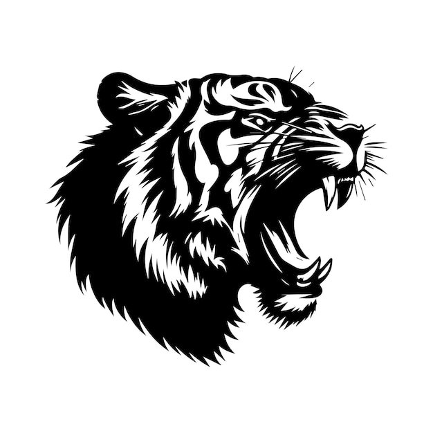 Silueta de una ilustración de arte vectorial de la cabeza de un tigre real de Bengala con un fondo blanco