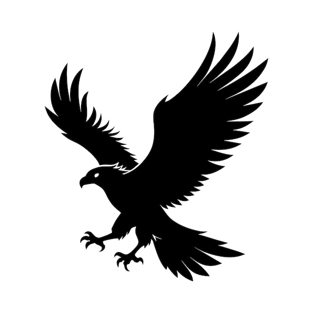 Vector una silueta de ilustración negra sobre un fondo blanco de un águila voladora