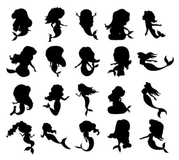 Silueta de una ilustración de vector de colección de sirena de niños
