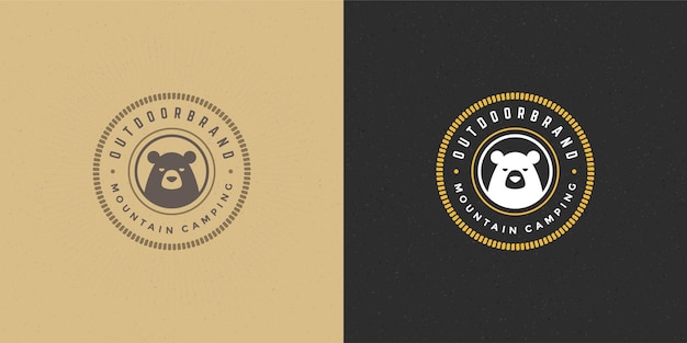 Silueta de ilustración de vector de emblema de logotipo de cabeza de oso para camisa o sello de impresión. insignia de tipografía vintage o diseño de etiqueta.