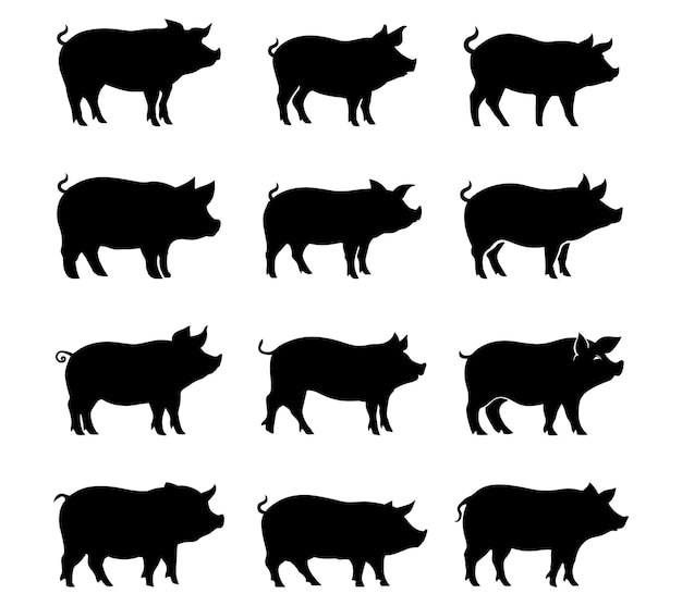 Silueta de una ilustración vectorial de cerdo