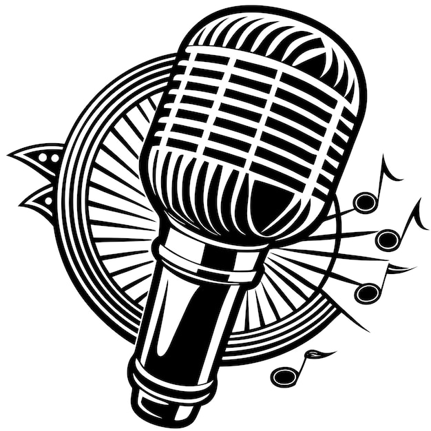 silueta de la ilustración vectorial del micrófono para el cantante de música