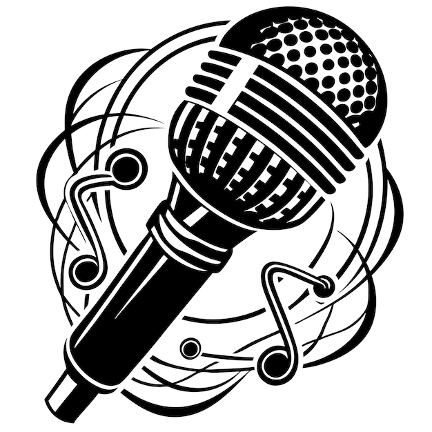 silueta de la ilustración vectorial del micrófono para el cantante de música