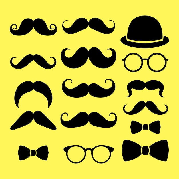 Silueta de imágenes prediseñadas de bigote Caballero Hipster