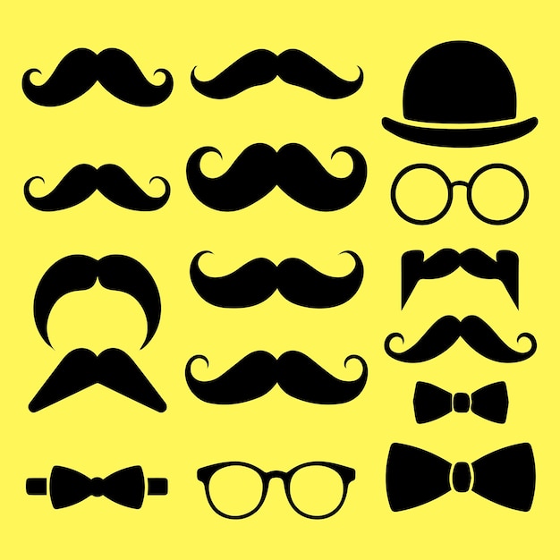 Silueta de imágenes prediseñadas de bigote Caballero Hipster