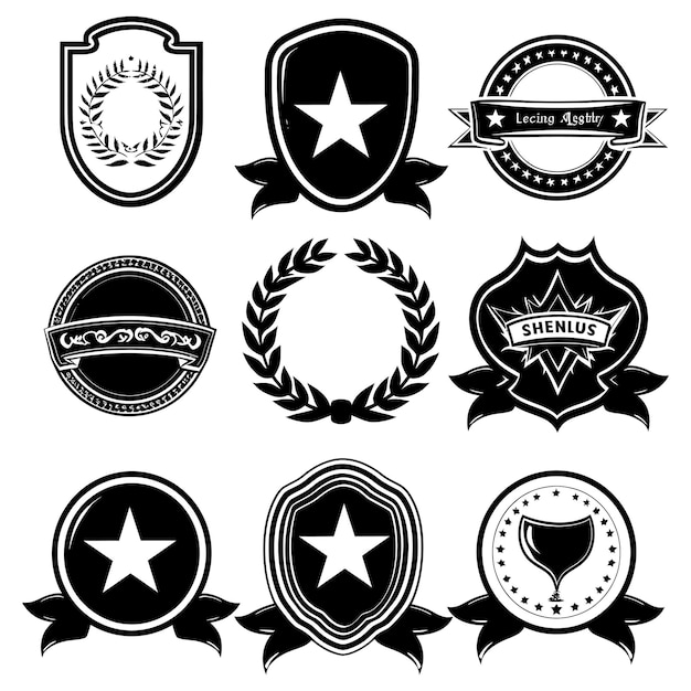 Vector silueta insignias retro vintage y elemento de medalla sólo color negro