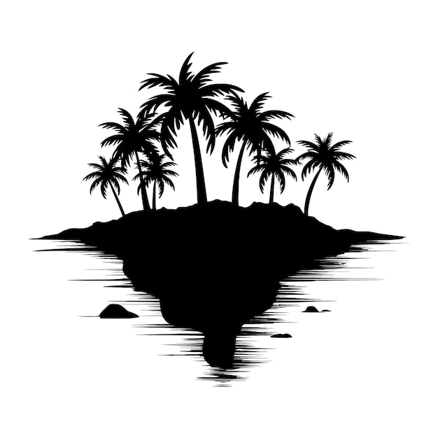 Silueta de una isla tropical con palmeras de diseño monocromático