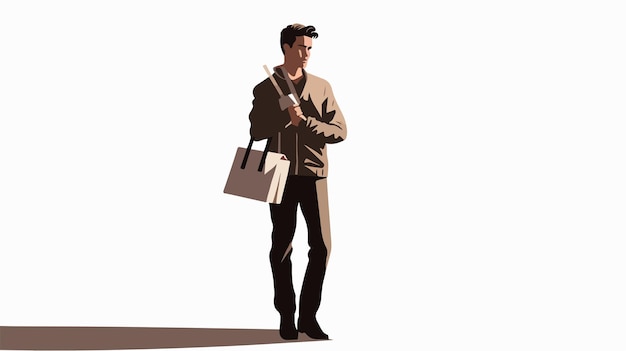 Silueta de un joven de pie con ilustración vectorial de bolsa de correo