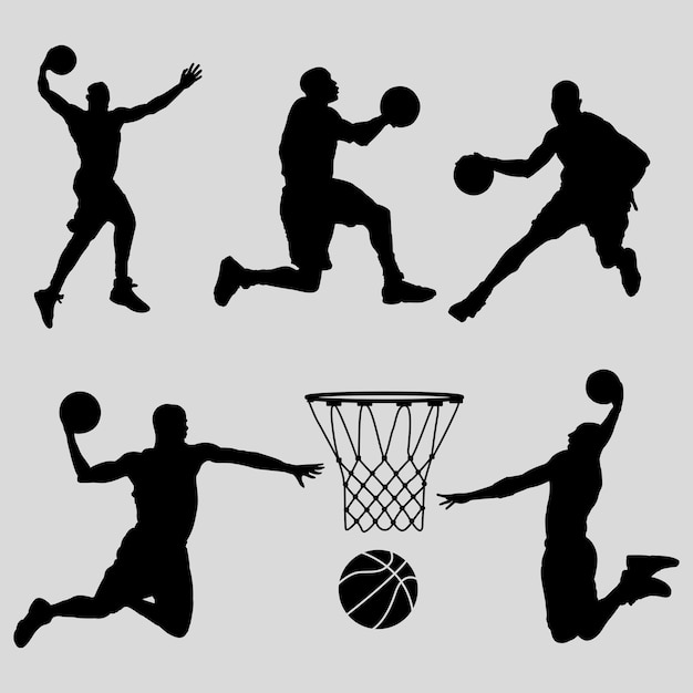 Vector silueta de jugador de baloncesto, elementos de baloncesto.