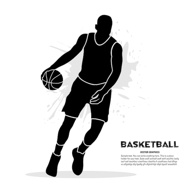 Silueta de jugador de baloncesto con pelota. ilustración vectorial
