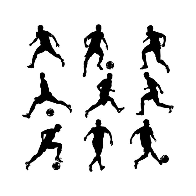 La silueta del jugador de fútbol establece Clipart en un fondo blanco