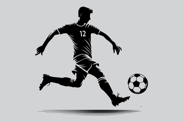 Silueta de un jugador de fútbol negro con ilustración de una pelota