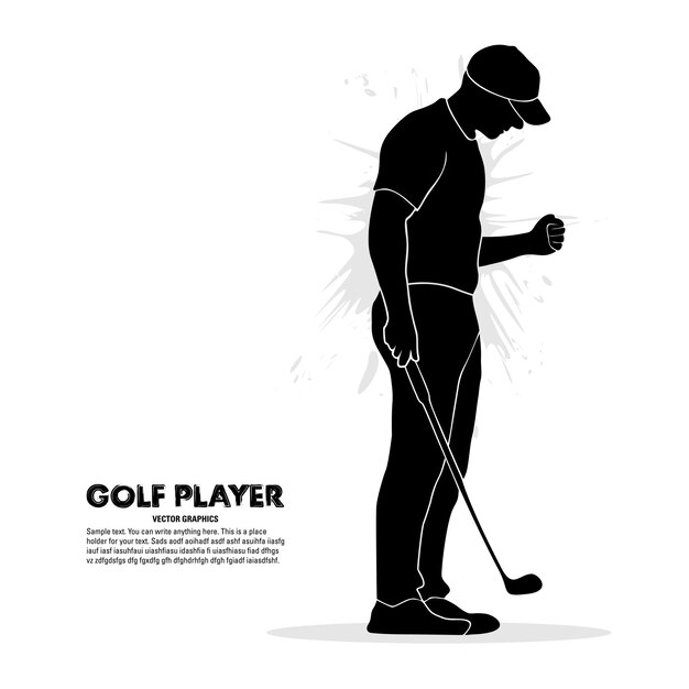 Silueta de un jugador de golf masculino aislado sobre un fondo blanco.