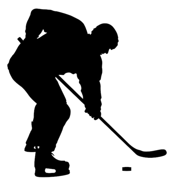 silueta, de, jugador del hockey, aislado, blanco