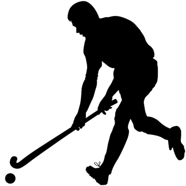 Silueta de jugador de hockey sobre césped con un palo de hockey Ilustración vectorial