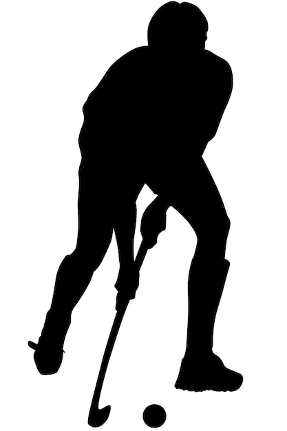 Silueta de jugador de hockey sobre césped con un palo de hockey Ilustración vectorial