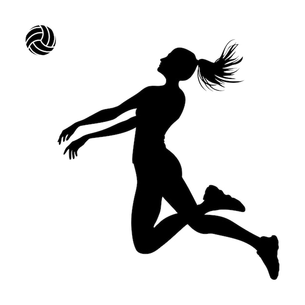 Vector silueta de una jugadora de voleibol en una ilustración vectorial de acción