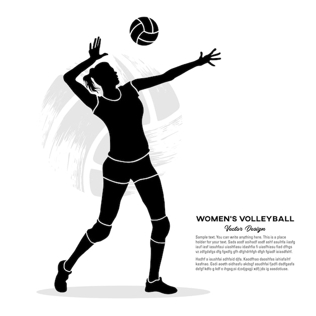 Vector silueta de una jugadora de voleibol sirviendo la pelota. ilustración vectorial