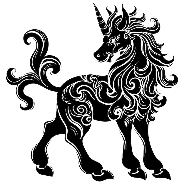 Vector silueta de kirin la criatura mítica sólo color negro