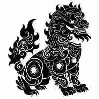 Vector silueta komainu la criatura mítica japonesa sólo color negro