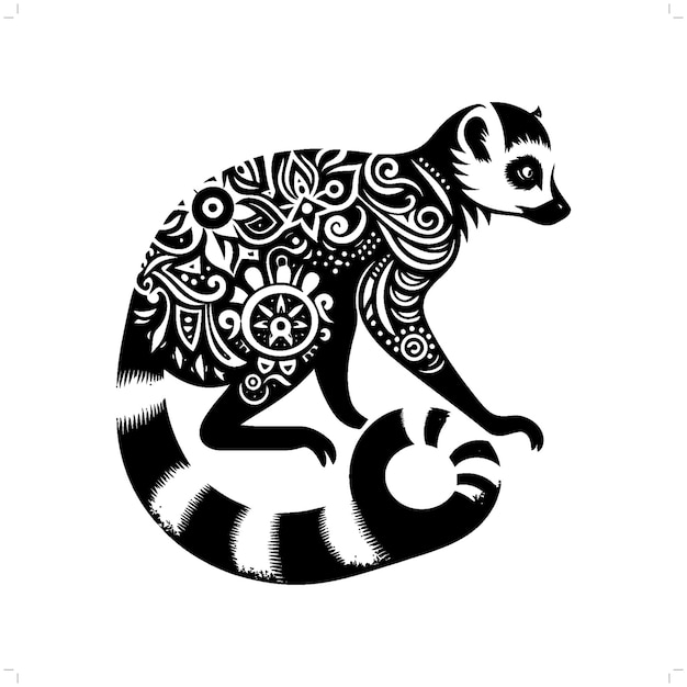 silueta de lémur en la ilustración de la naturaleza bohemia boho