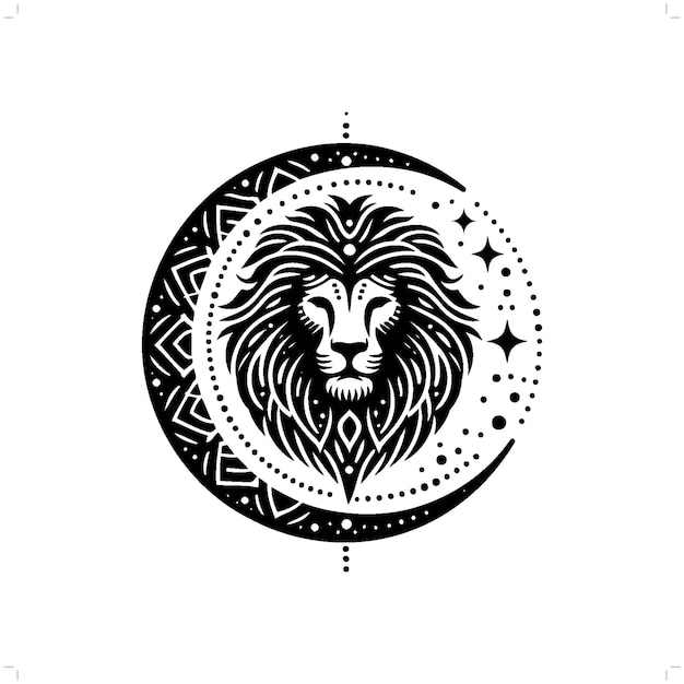 silueta de león en la ilustración de la naturaleza bohemia boho
