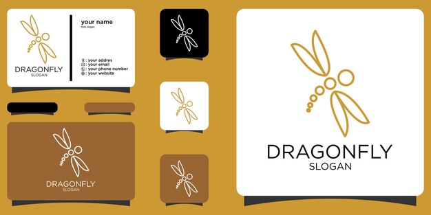 Silueta de libélula con inspiración de logotipo de línea Vector Premium