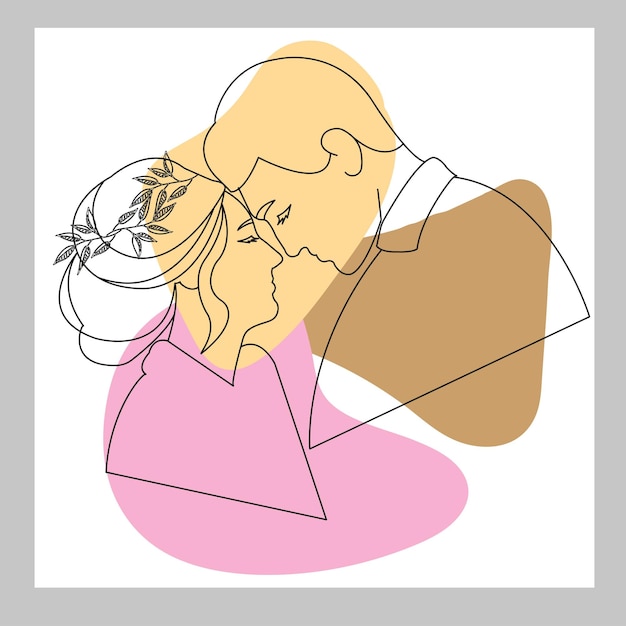 Vector silueta de línea vectorial de una pareja enamorada ilustración plana