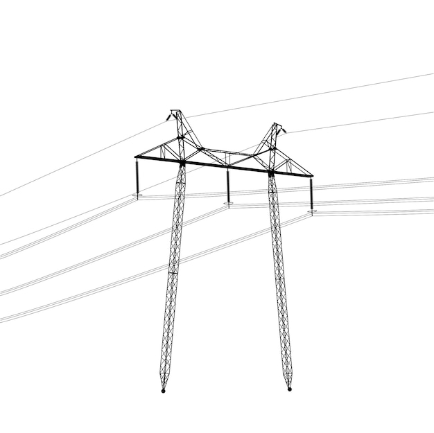 Silueta de líneas eléctricas de alta tensión ilustración vectorial