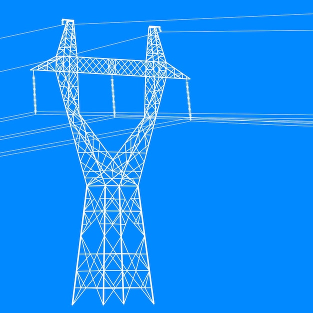 Silueta de líneas eléctricas de alta tensión ilustración vectorial