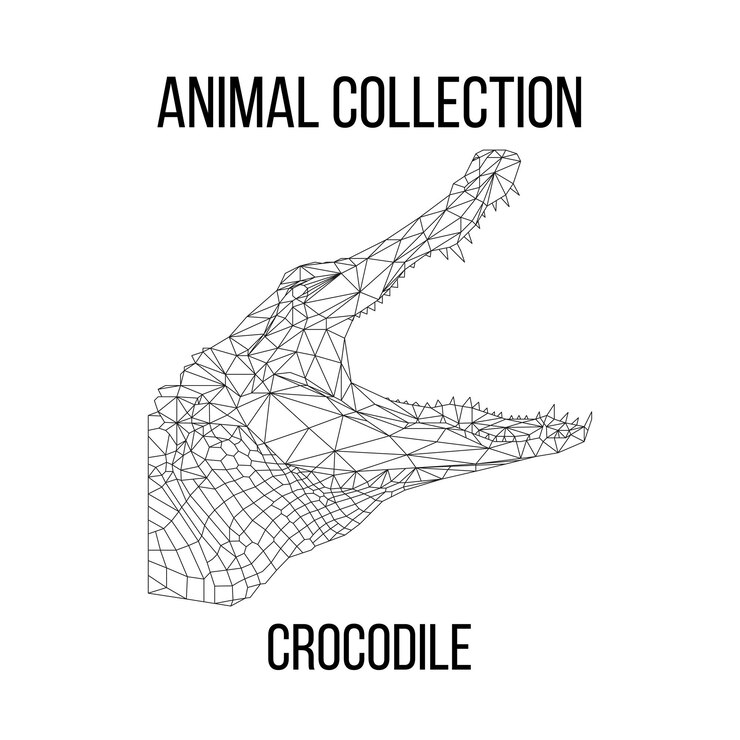 Vector silueta de líneas geométricas de cabeza de cocodrilo aislada en fondo blanco
