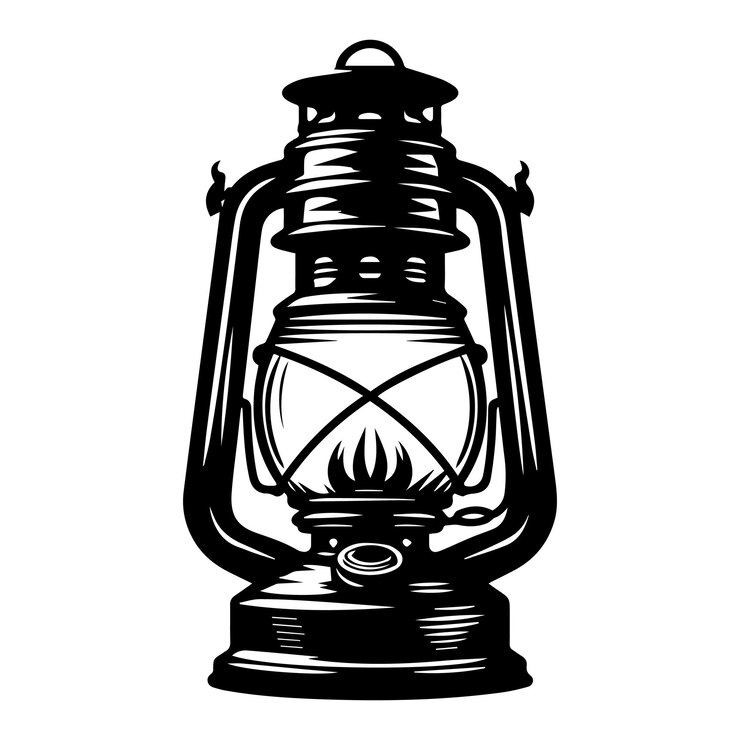 Vector silueta de linterna de queroseno vintage con llama angular para el diseño de camisetas retro