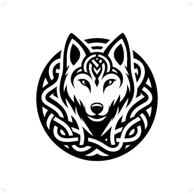 silueta de lobo en el animal nudo celta irlandés ilustración nórdica