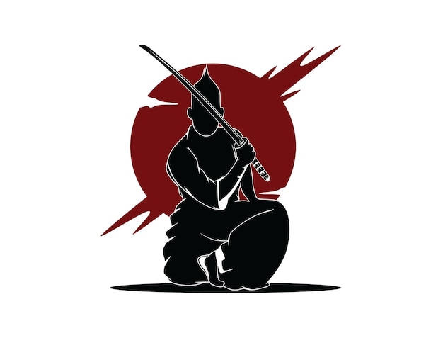 Silueta de logo de samurai masculino