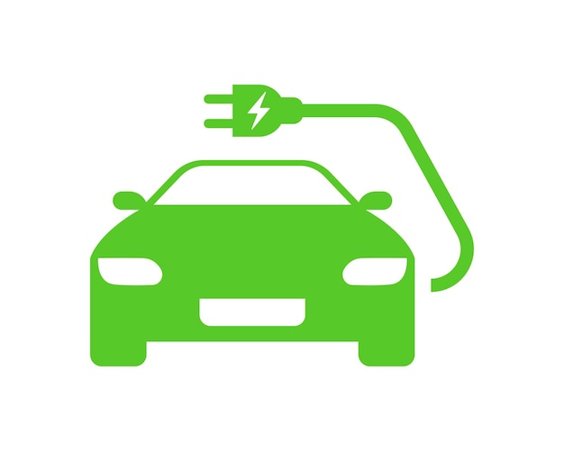 Silueta del logotipo del automóvil eléctrico con color verde concepto de vehículos ecológicos
