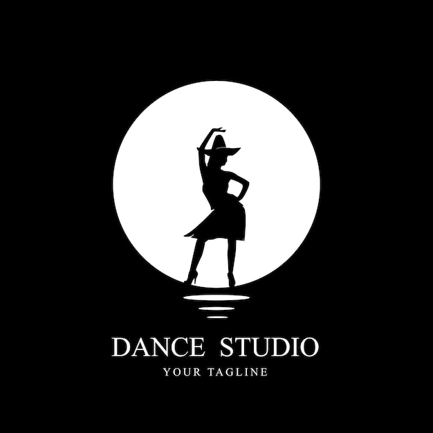 Silueta de logotipo de baile con estudio de diseño de logotipo de sombrero