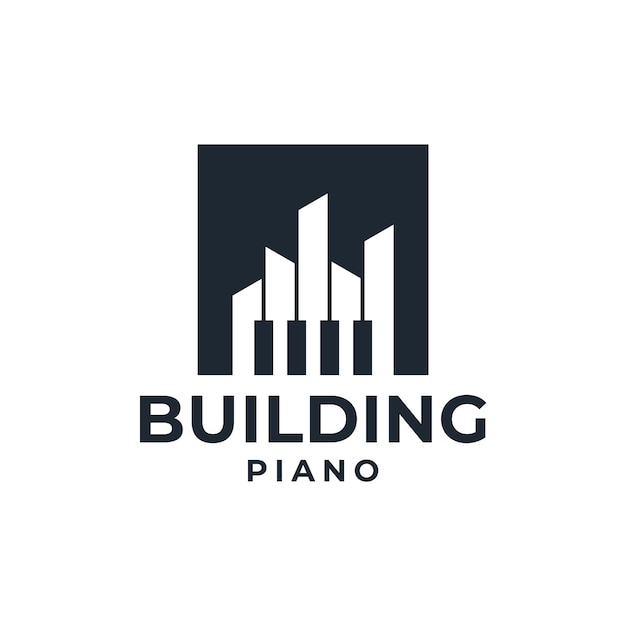 Silueta de logotipo de piano de edificio creativo