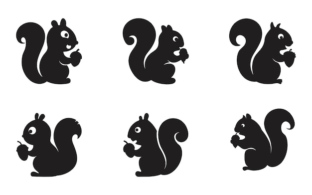 La silueta lúdica de la ardilla sosteniendo la nuez de alta calidad de la colección de vectores de clipart de vida silvestre