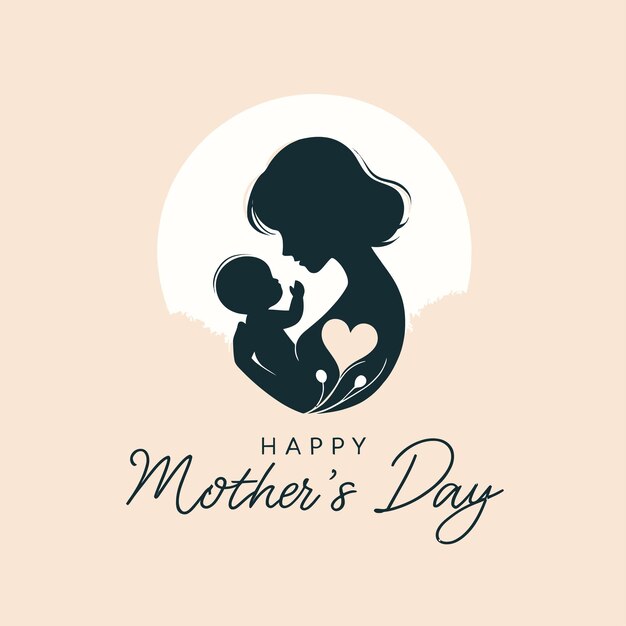 Vector una silueta de madre y bebé con las palabras feliz día de la madre