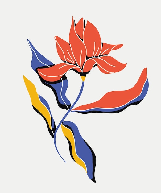 Silueta de magnolia con una ilustración floral de sombras oscuras sobre un fondo neutro. cartel moderno