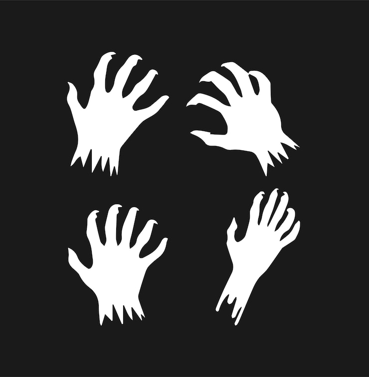Vector la silueta de las manos de zombies de halloween en un cementerio vector cementerio espeluznante