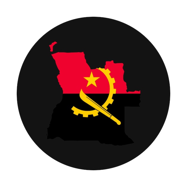 Silueta de mapa de angola con bandera sobre fondo negro