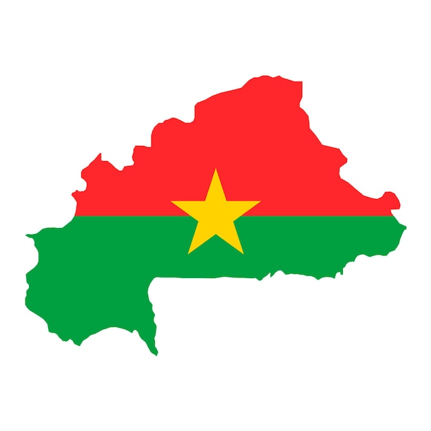 Silueta de mapa de Burkina Faso con bandera sobre fondo blanco