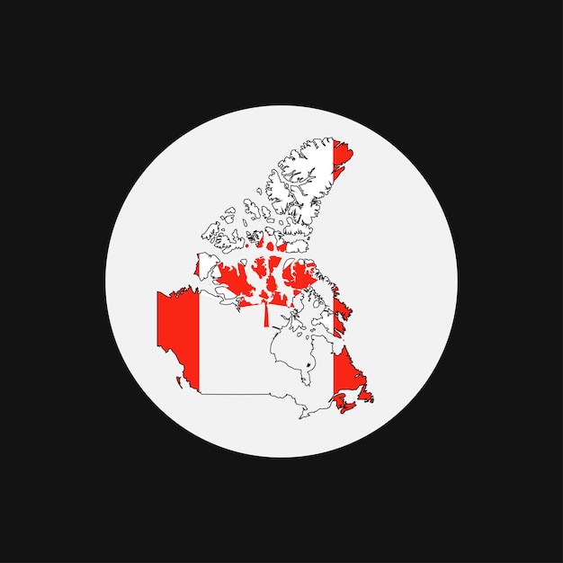 Silueta de mapa de Canadá con bandera sobre fondo blanco