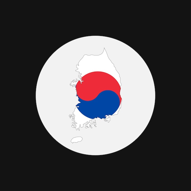 Silueta de mapa de corea del sur con bandera sobre fondo blanco