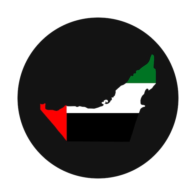 Silueta de mapa de emiratos árabes unidos con bandera sobre fondo negro