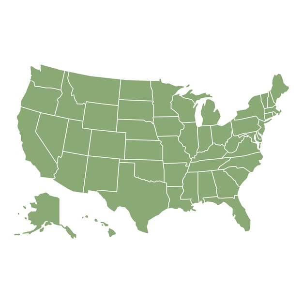 Silueta y mapa de Estados Unidos de color verde