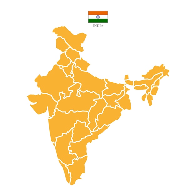 Silueta y mapa de la India de color naranja