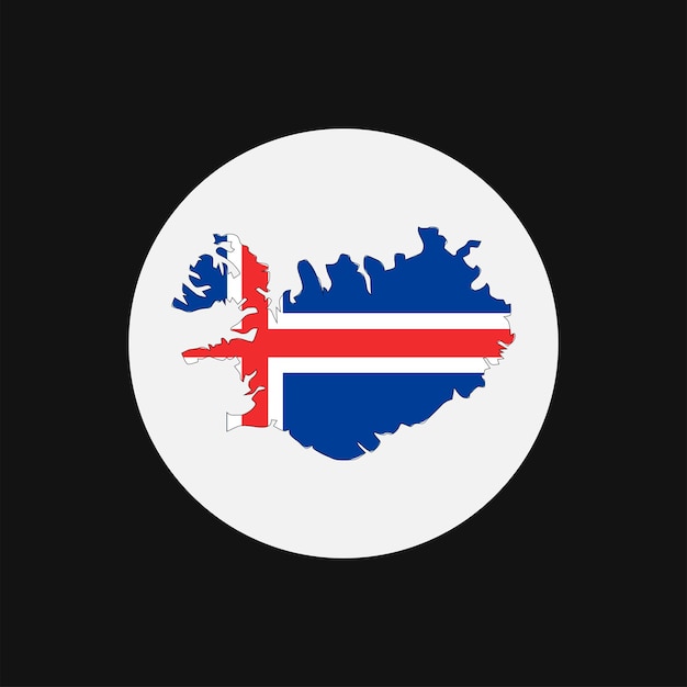 Silueta de mapa de Islandia con bandera sobre fondo blanco